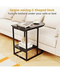 Gymax C-Shaped Side Table Compact 2-tier Storage End for Small Space