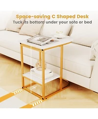 Gymax C-Shaped Side Table Compact 2-tier Storage End for Small Space