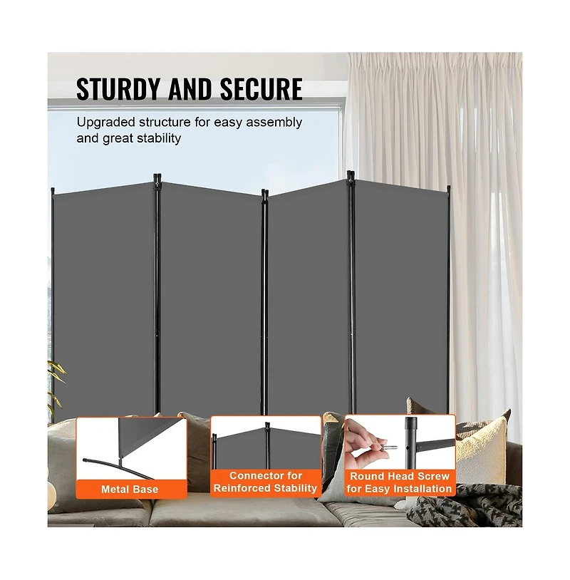 Sugift 4-Panel Fabric Folding Room Divider with Steel Frame, 72.4 in Tall Portable Privacy Screen