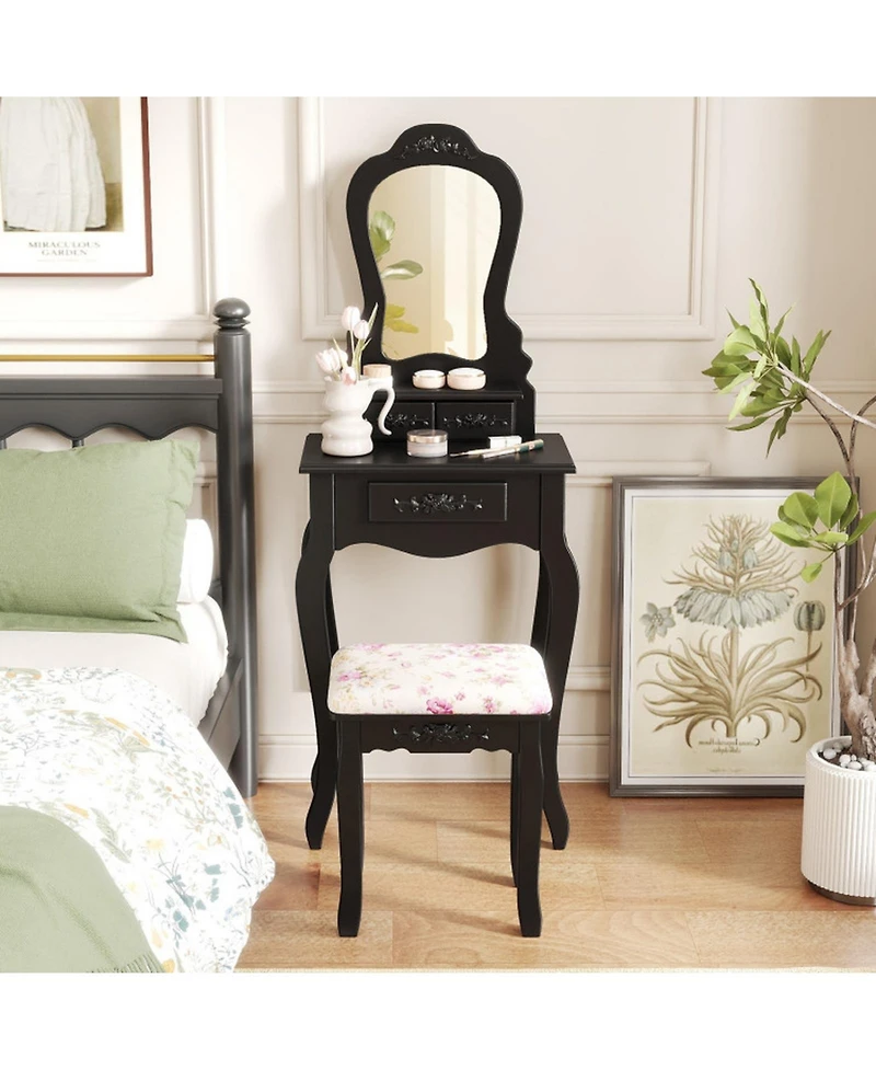 Gouun Wood Kids Pretend Makeup Vanity Set with Mirror and Storage