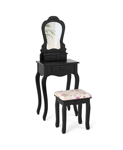 Gouun Wood Kids Pretend Makeup Vanity Set with Mirror and Storage