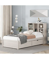 Rainsken Twin Storage Bed, with Bookcase Headboard and 2 Drawers, Built-in Usb Port, for Kids Teens Adults, No Box Spring Needed