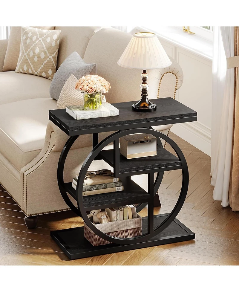Tribesigns End Table, 4-Tier Narrow Side Table with Storage Shelves, Industrial Bedside for Bedroom