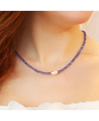 The Lovery Tanzanite Bead Pearl Necklace 14K Yellow Gold