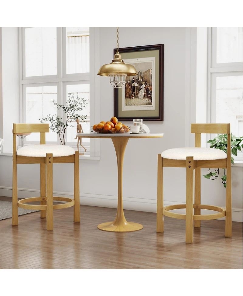 Slickblue Set of 2 Velvet Counter Bar Stools with Backrest and Footrest