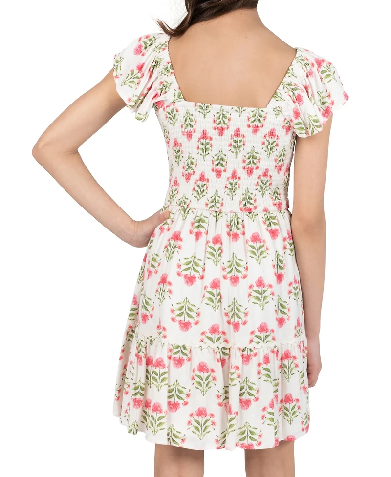 Rare Editions Girls' 7-16 Block Print Smoked Dress