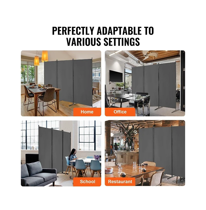 Sugift 3-Panel Fabric Folding Privacy Screen with Steel Frame, 72.4 in Tall Portable Room Partition