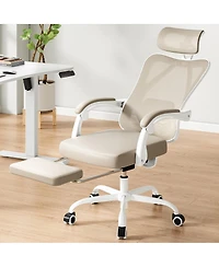 Flynama Khaki Mesh Office Chair with Footrest,Adjustable Lumbar Support Chair