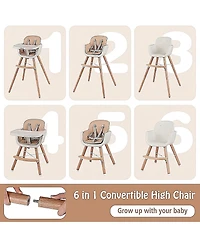 Gouun Baby 6-in-1 Convertible Wooden High Chair with Detachable Legs
