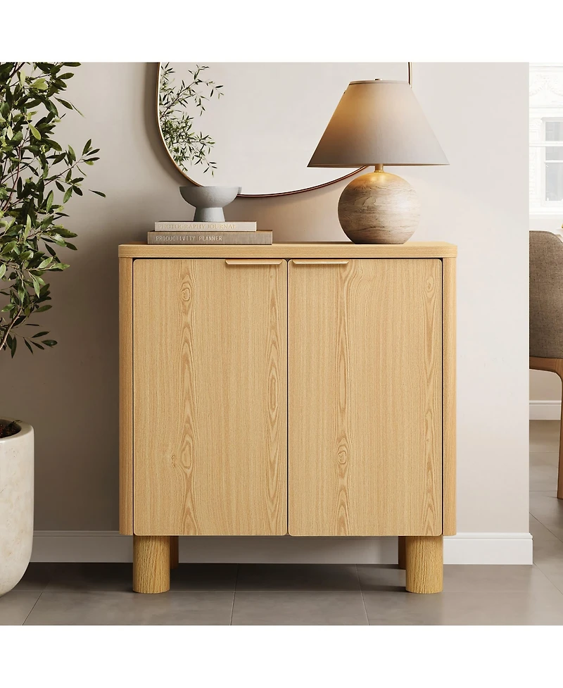 LuxenHome Natural Wood Finish 2-Door Storage Cabinet, Manufactured Wood Organizer for Home and Office