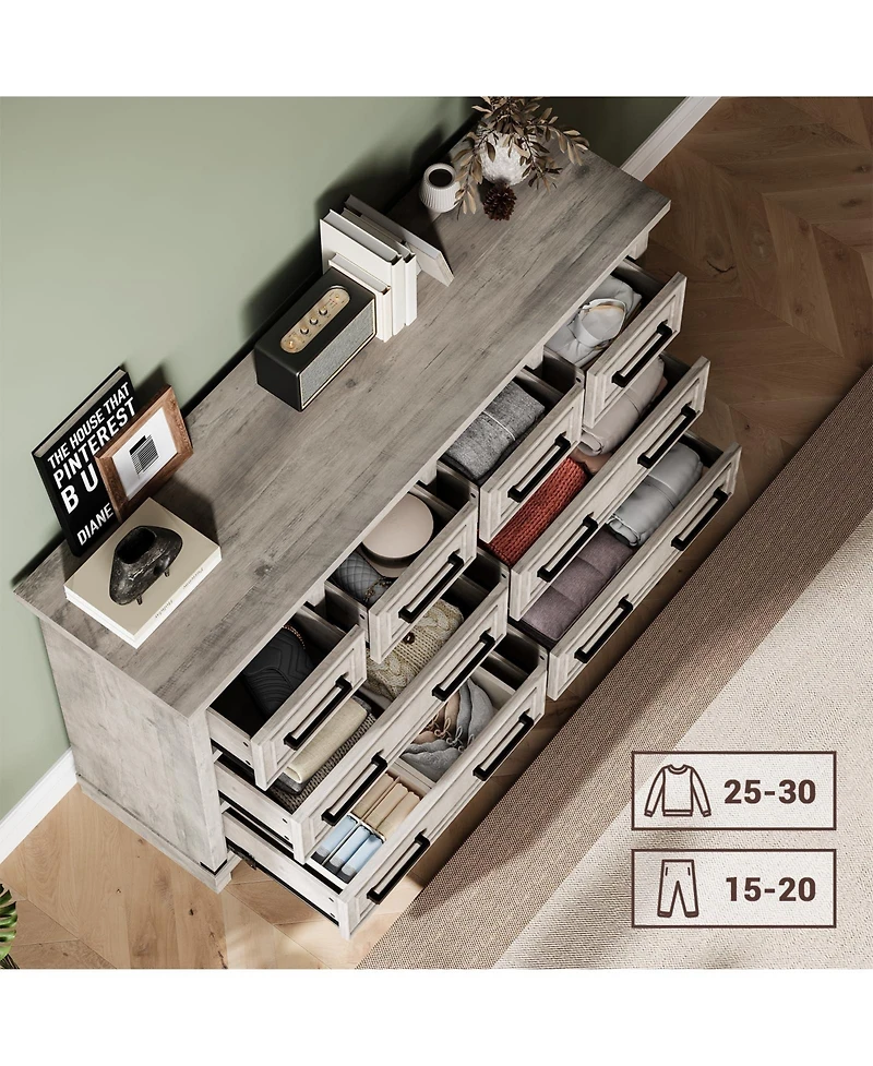 gaomon Farmhouse 8 Drawer Dresser, Rustic Wood Chest of Drawers for Bedroom