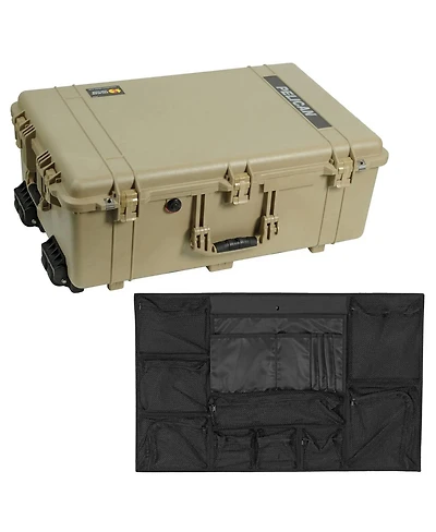 Pelican 1650 Watertight Wheeled Hard Case, Desert Tan, Bundle with 1659 Lid Organizer