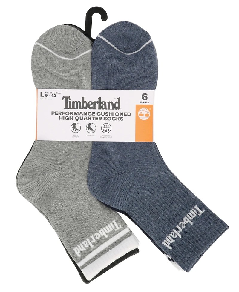 Timberland Men's 6-Pack Millboro Script Logo High Quarter Socks
