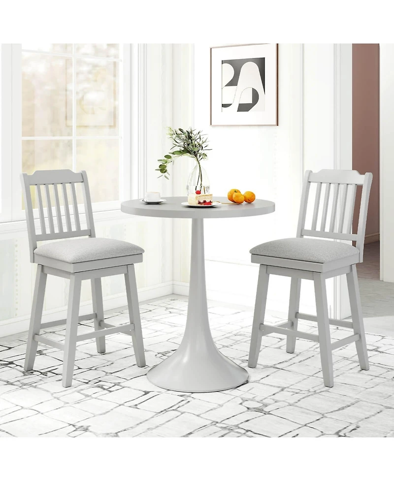 Costway Counter Height Bar Stools with Slatted Back Padded Seat and Footrest