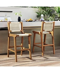 Outdoor Counter Height Bar Stool with Teak Wood Frame Back andFootrest for Balcony