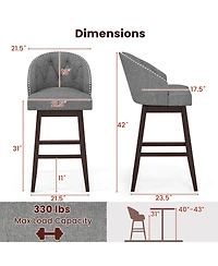 Costway 31" Bar Stools Set of 4 with Rubber Wood Frame Swivel Seat Footrest and Rivet
