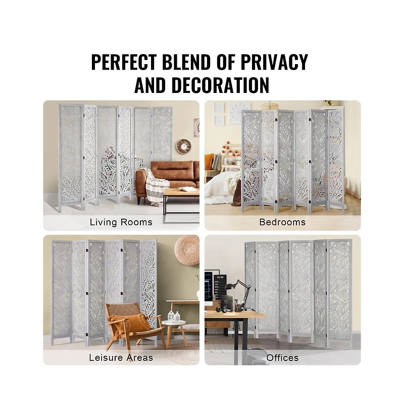 Sugift 6-Panel Carved Wood Folding Room Divider, 66.9 in Tall Indoor Privacy Screen