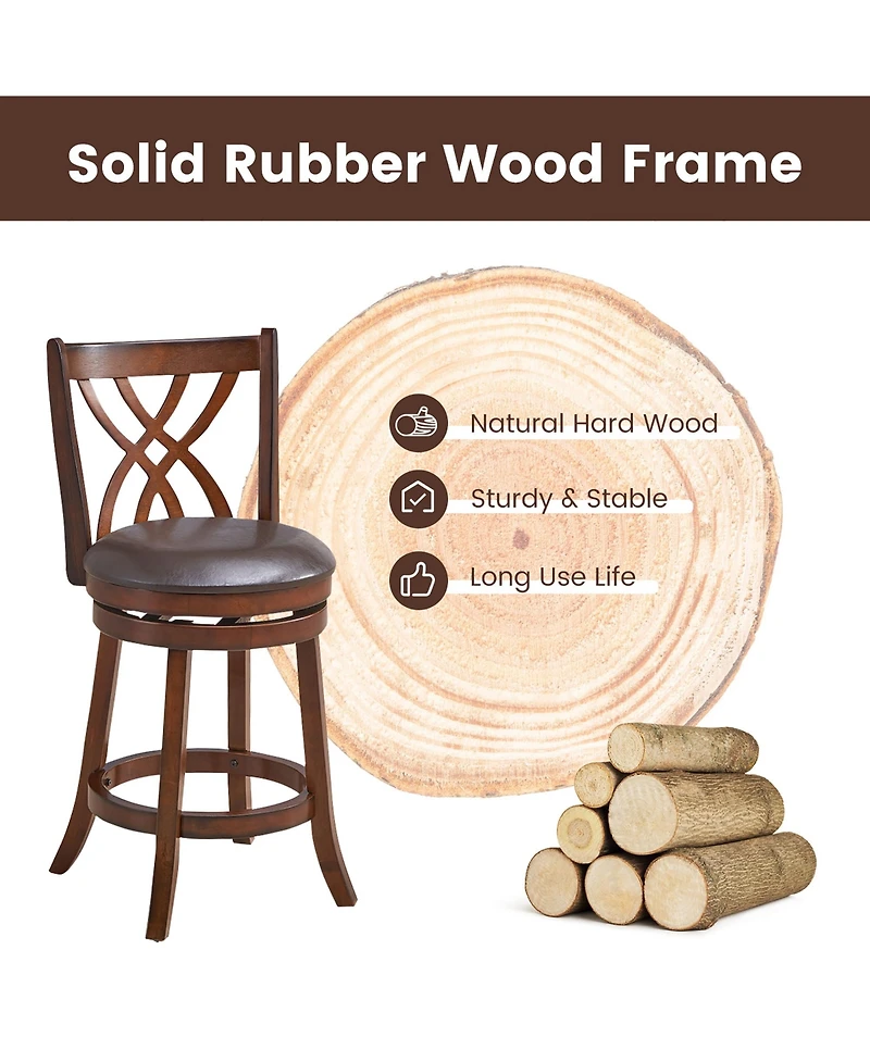 Costway Set of 4 Swivel Bar Stools Counter Height Dining Pub Chairs with Rubber Wood Legs