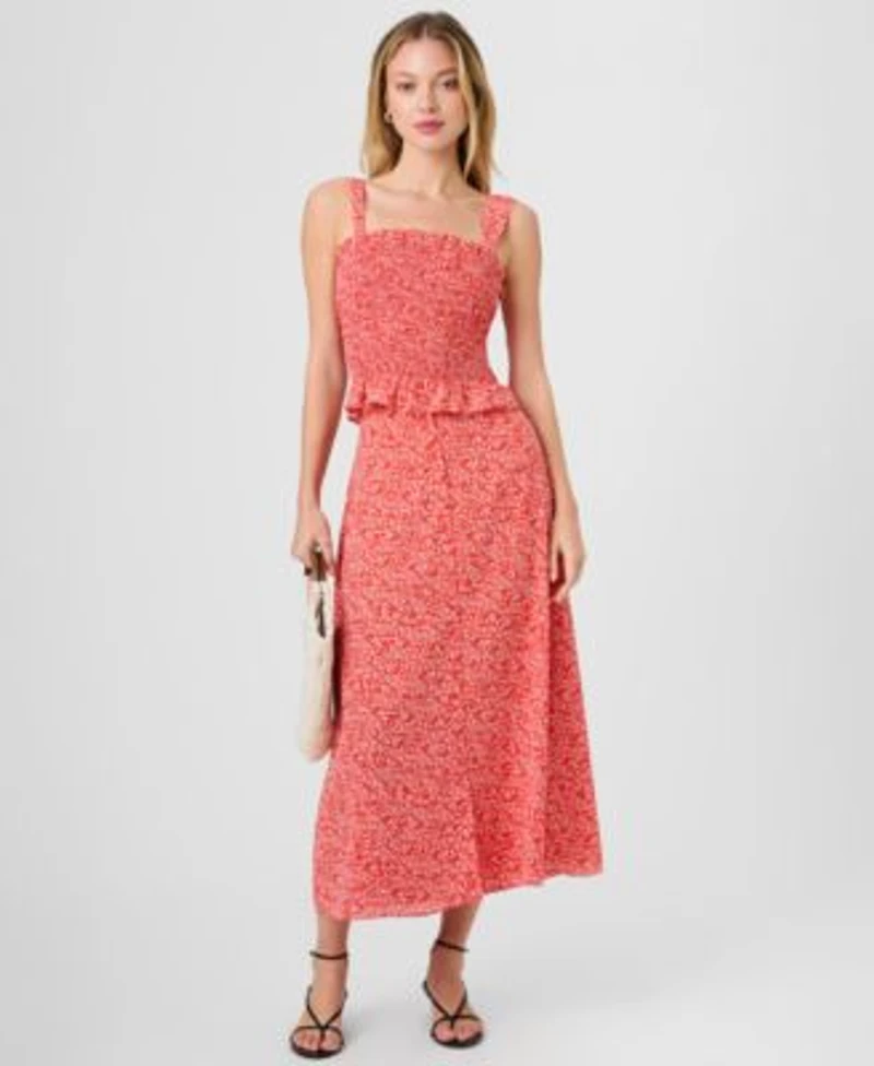 French Connection Womens Floral Print Smocked Top Midi Skirt