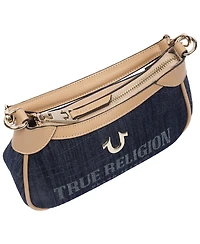 True Religion Blair Denim and Pu Shoulder Bag Logo Mini with Detachable Strap