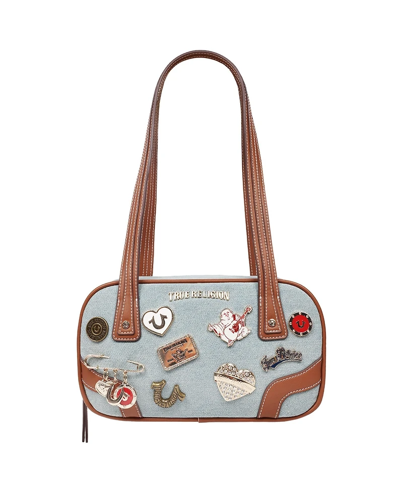 True Religion Arbor Multi Pin Logo Denim Satchel