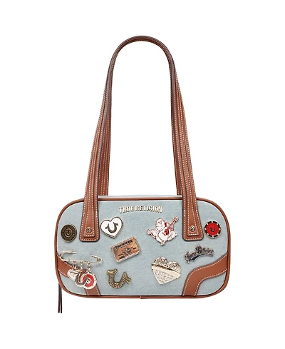 True Religion Arbor Multi Pin Logo Denim Satchel