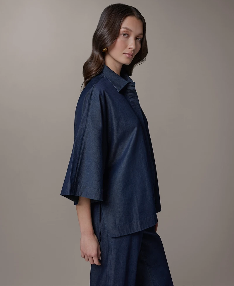 Donna Karan Weekend Women's Bali Dolman Denim Button-Down Cotton Shirt
