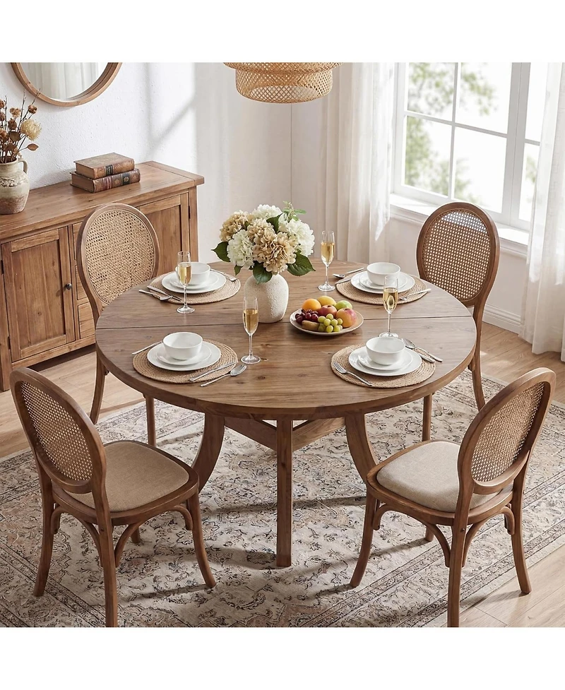 Tribesigns 47" Solid Wood Round Dining Table for 4-6, Farmhouse Circle Kitchen Table with Unique Curved Legs