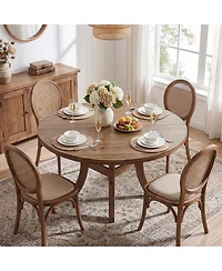 Tribesigns 47" Solid Wood Round Dining Table for 4-6, Farmhouse Circle Kitchen Table with Unique Curved Legs