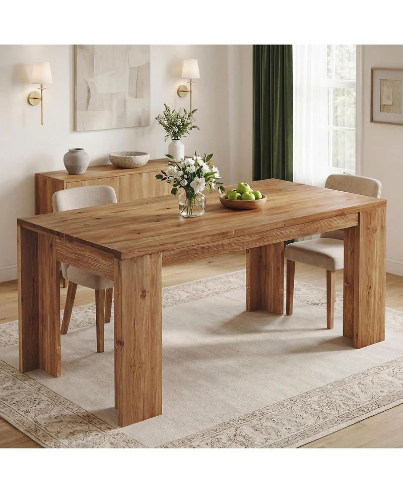 Tribesigns 63 Inches Solid Wood Dining Table for 4-6, Farmhouse Rectangular Kitchen Dinner Table with Heavy-Duty Legs
