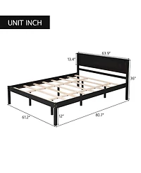 Sailvan Full Wood Platform Bed Frame with Headboard and Slat Support