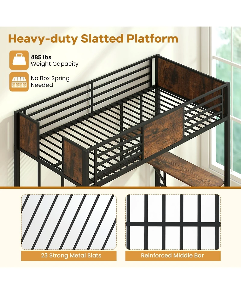 Slickblue Twin Loft Bed Frame with Ladder and Full Safety Guardrails