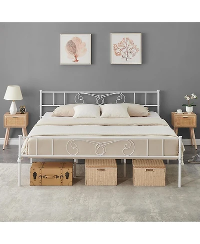 Homfan Modern Metal Bed Frame with Headboard and Footboard - Sturdy Platform Foundation, Underbed Storage, Safe Rounded Corners, Easy Assembly