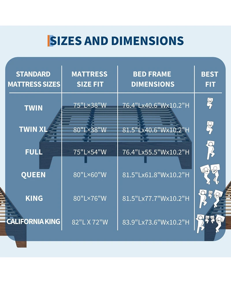 Homfan Wood Platform Bed Frame with Underbed Storage and Wood Slats