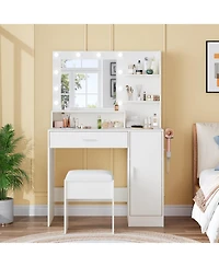 gaomon Vanity with Mirror, Three-Level Adjustable Lighting, Drawer Cabinet, Power Outlet and Stool Compact Design Ideal for Bedrooms Apartments