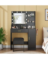 gaomon Vanity with Mirror, Three-Level Adjustable Lighting, Drawer Cabinet, Power Outlet and Stool Compact Design Ideal for Bedrooms Apartments