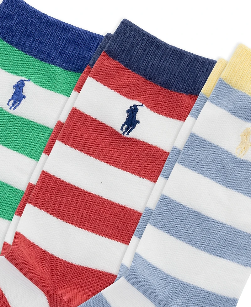 Polo Ralph Lauren Boys' and Girls' 4-11 Rugby Stripe Socks, 3-Pack