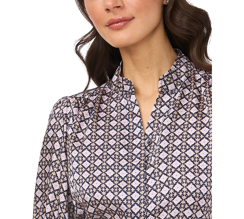 CeCe Women's Open Collar Ruffle Detail Wrap Dress