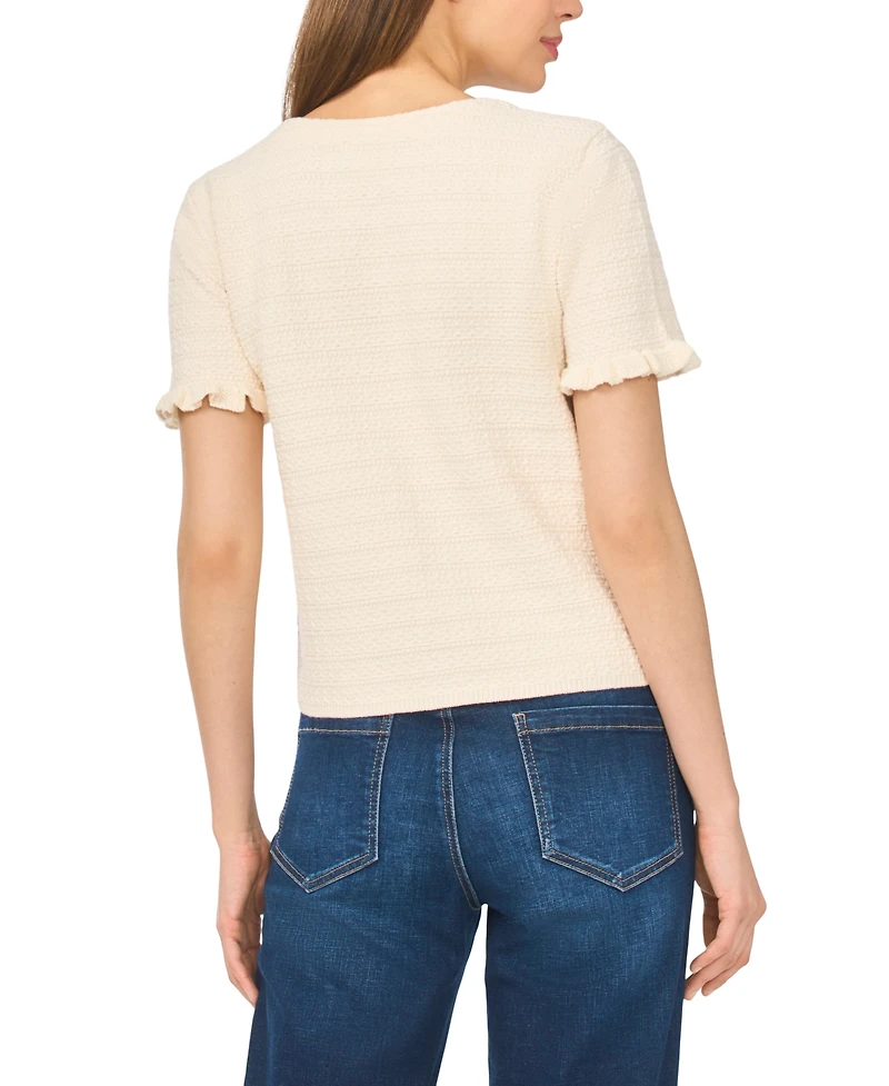 CeCe Women's Crewneck Short-Sleeve Cardigan Sweater