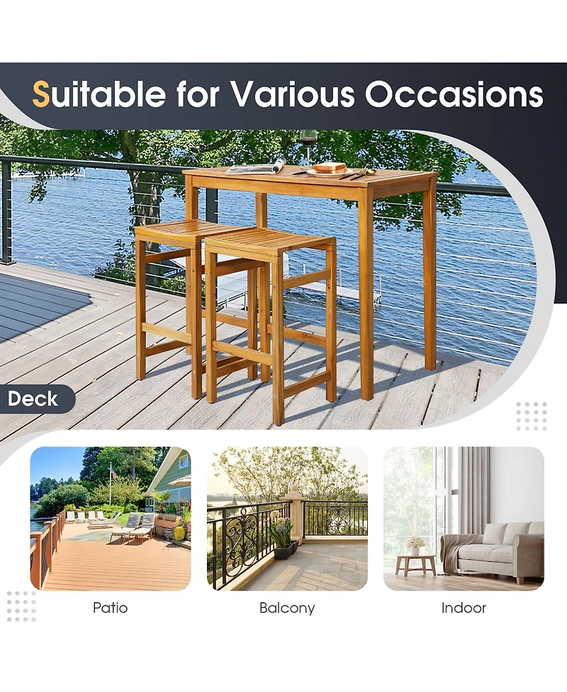 Gymax 7piece Acacia Wood Bar Table Set 45'' Rectangular Dining Table and 6 Stools