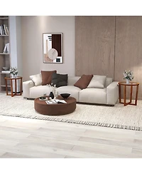 Gymax Modern Round End Table w/ Transparent Tempered Glass Top Solid Acacia Wood Legs