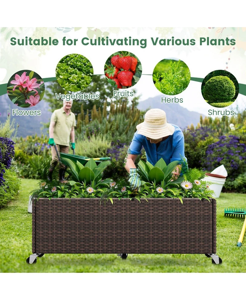 Gouun Pe Rattan Patio Planter Box on Wheels with Bed Liner