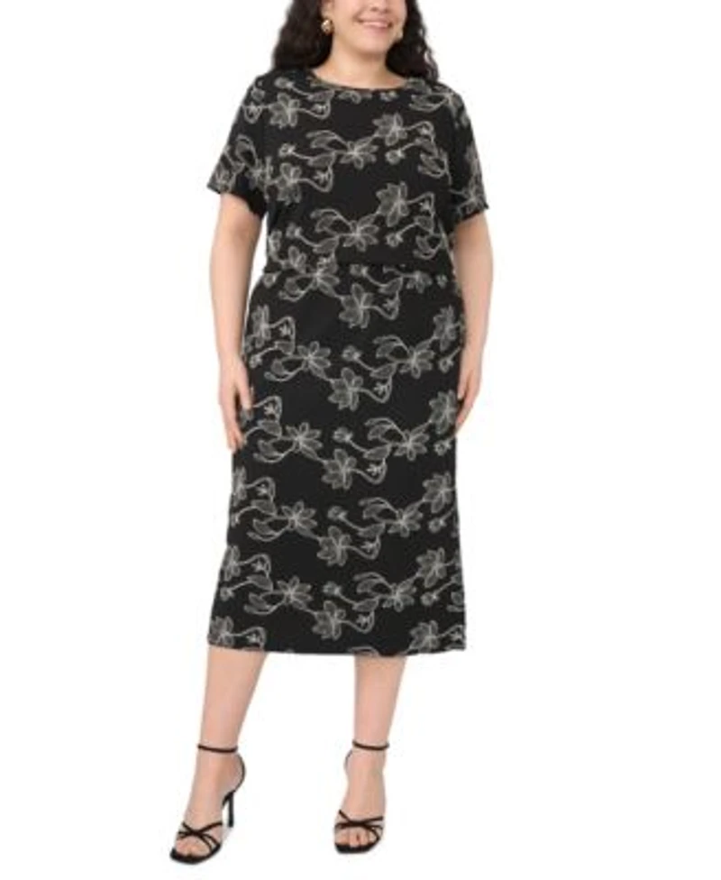 Vince Camuto Crewneck Short Sleeve Top Pull On Midi Skirt