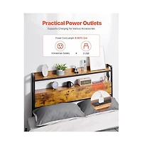 Sugift Full Size Headboard with Led Lights and 2 Storage Shelves, Freestanding Headboard with Charging Station for Various Bed Frames