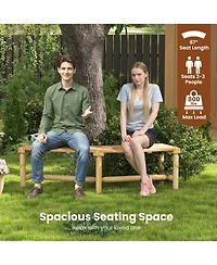 Sugift Patio Curved Bench Solid Wood Fire Pit Bench Outdoor Backless Loveseat