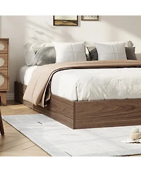 Homfan Wood Platform Bed Frame No Headboard with Wood Slats, Floor-Level Design