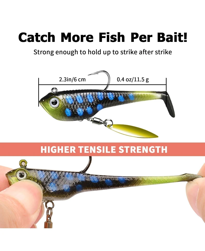 Gnuadz Easy Catch Pre-rigged Soft Swimbaits Vibrating Action Bass Fishing Lures