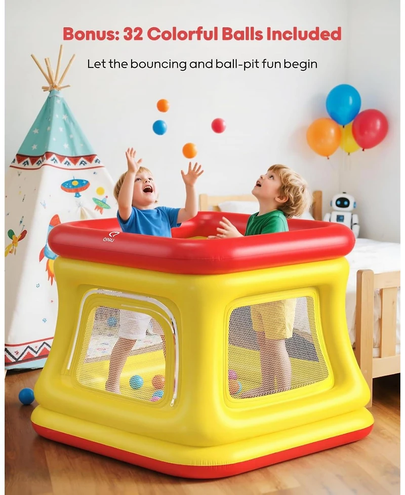 Qpau 3-in-1 Inflatable Bounce House for Toddlers 1-3, Ball Pit and Trampoline, Inflatable Bouncy House with Pump, Safety Net