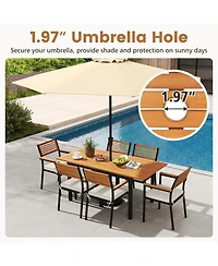 Gouun 7-Piece Expandable Acacia Wood Patio Dining Set with Cushions and Umbrella Hole