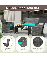 Gouun 4-Piece Wicker Rattan Patio Conversation Set with Loveseat and Coffee Table